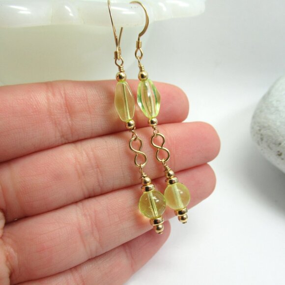 14k gold filled and Uranium glass bead earrings - Picture 7 of 9